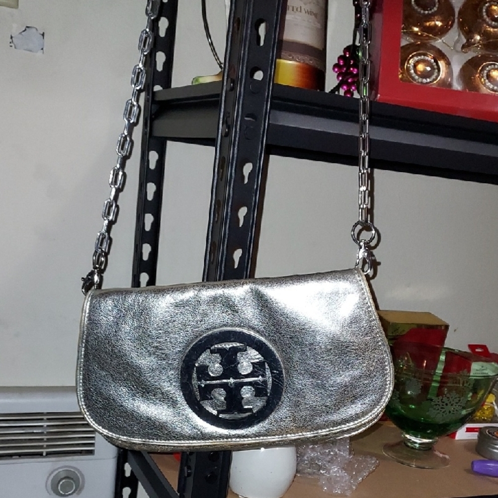 Tory Burch Metallic Silver Shoulder Bag